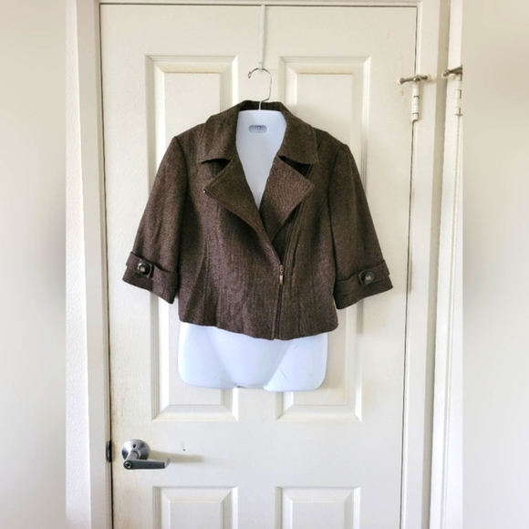 Tribal | NWOT Brown Tweed Moto Style 3/4 Sleeve Crop Jacket (SIZE 4) - Picture 10 of 10